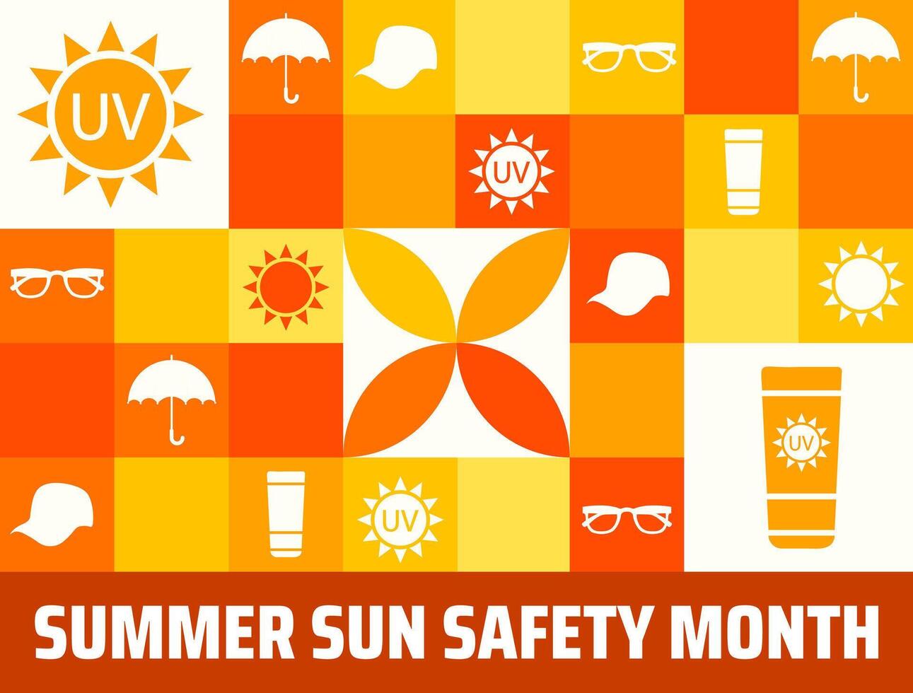 summer sun safety month Geometric shape pattern background, banner or poster design template. observed every year in August. Holiday concept. Use to any Template, card, poster, placard, template. vector