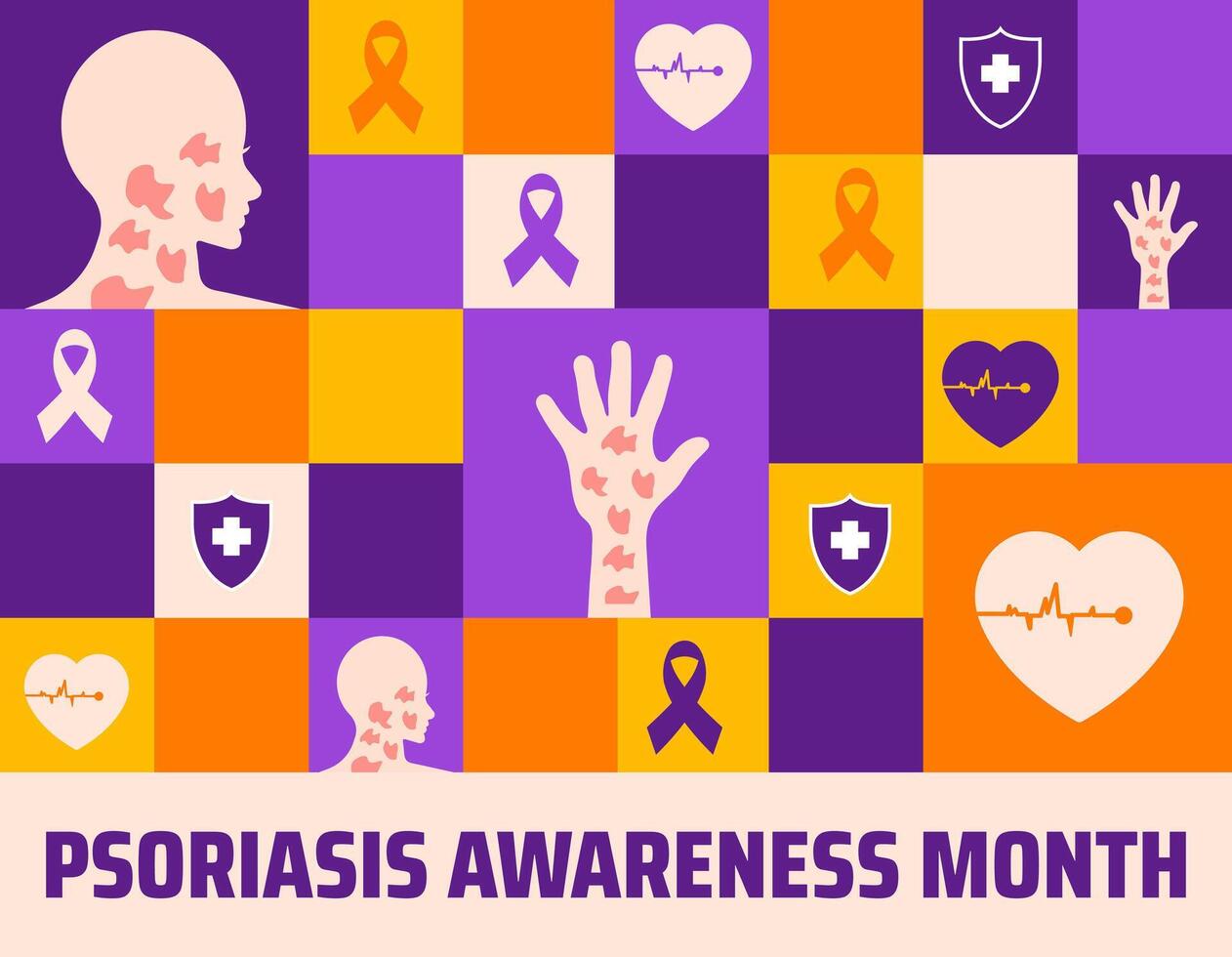 Psoriasis Awareness Month Geometric shape pattern background, banner or poster design template. observed every year in August. Holiday concept. Use to any Template, card, poster, placard, template vector