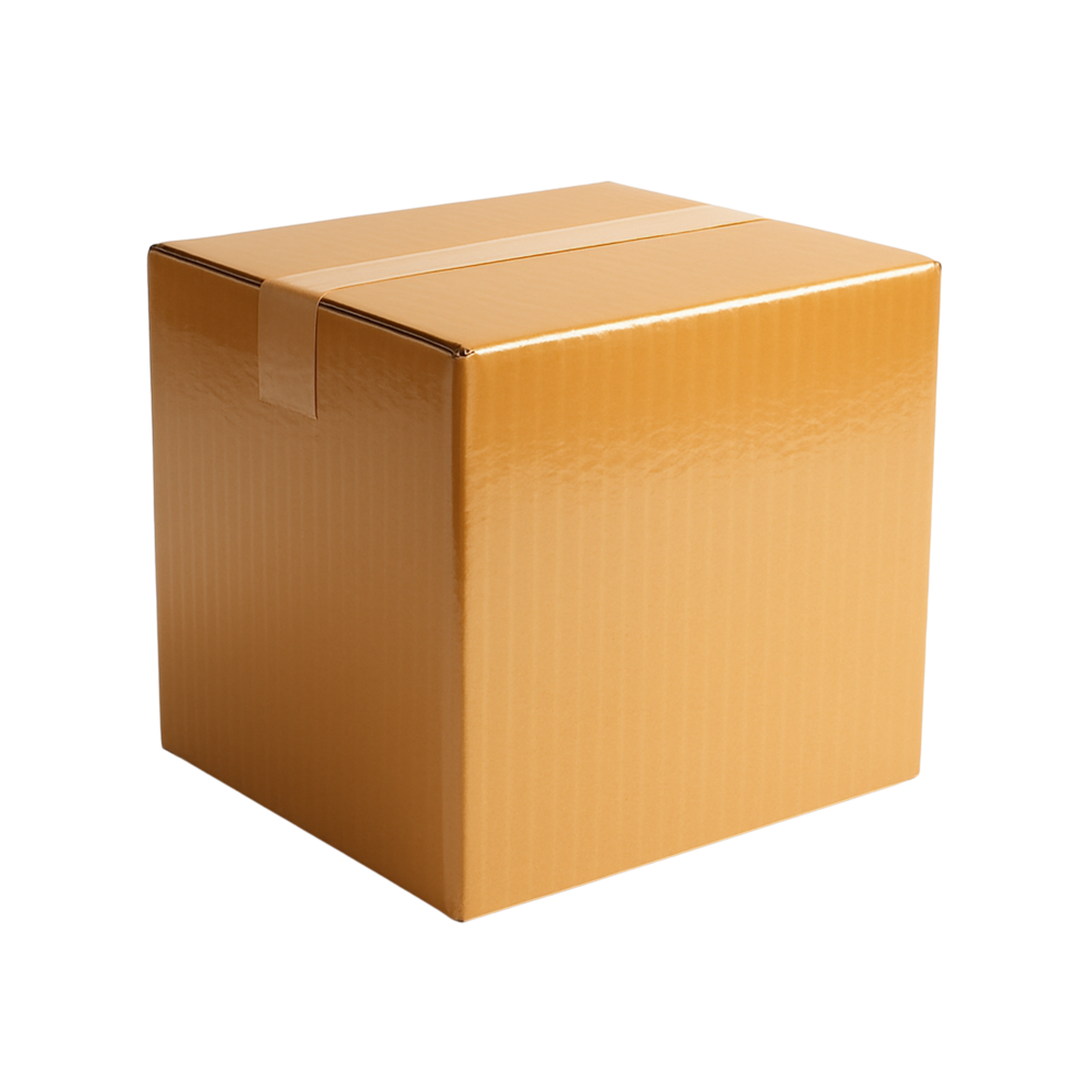 Corrugated cardboard box sealed with tape isolated on transparent background png
