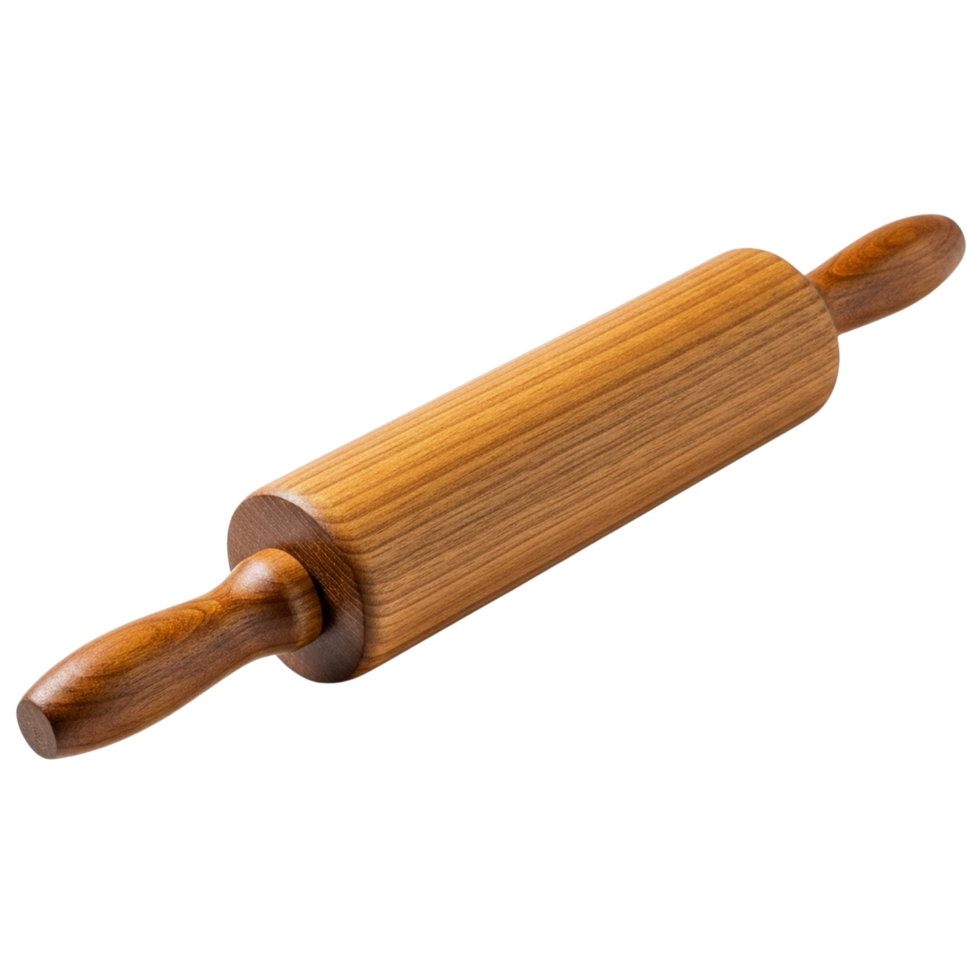 Classic wooden rolling pin with comfortable handles png