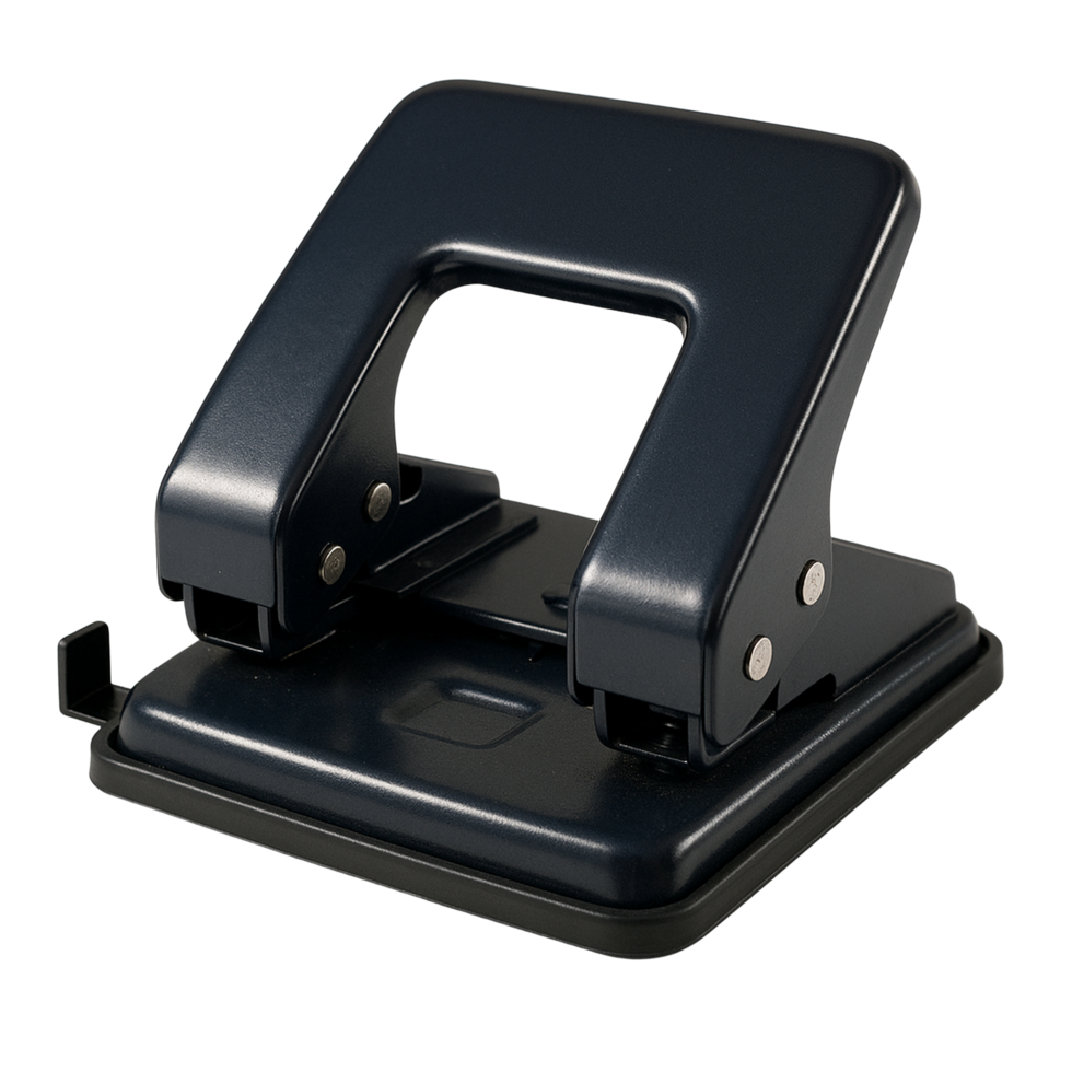 Dark blue two hole puncher for office supplies isolated on transparent background png