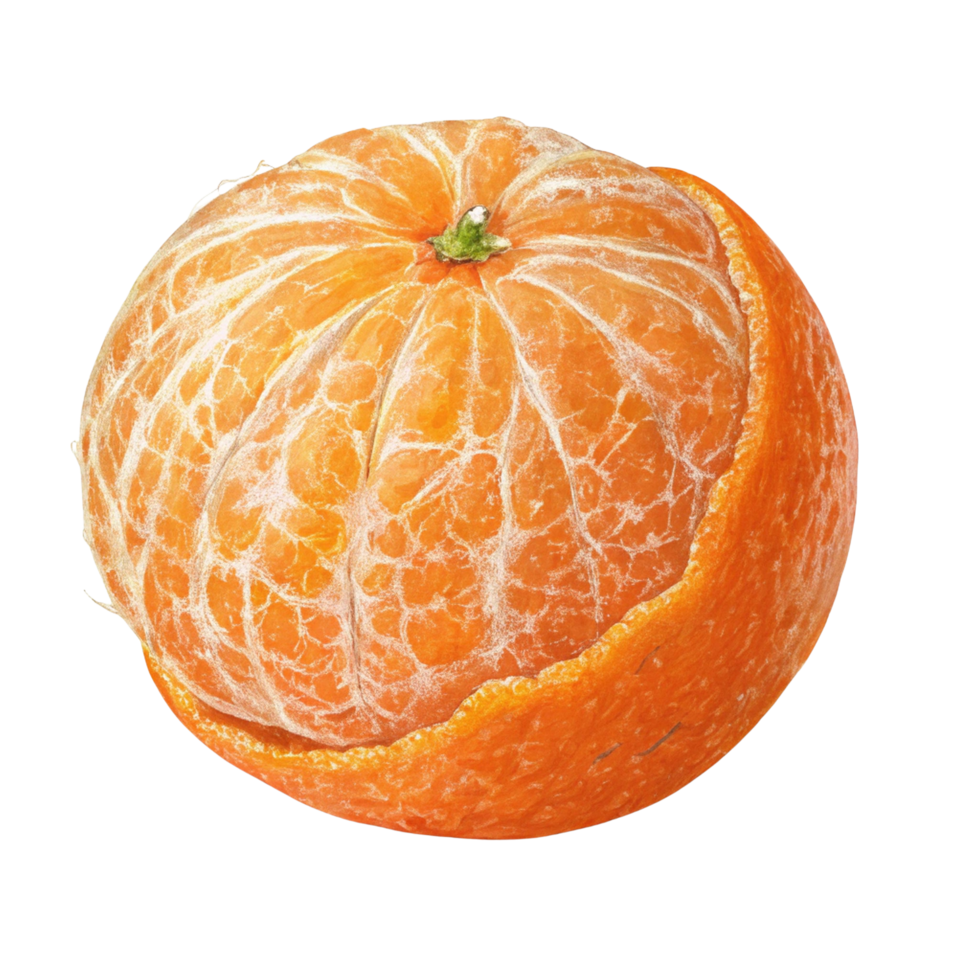 Partially peeled orange fruit showing segments isolated on transparent background png