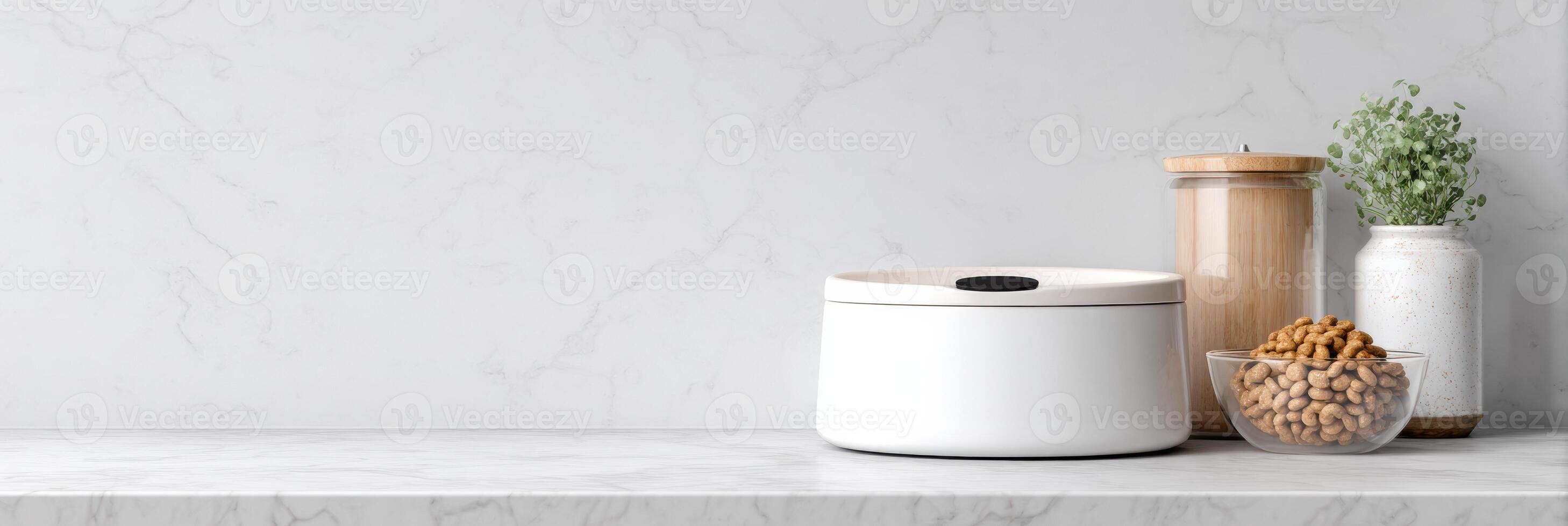 Open Pet Food Bin in a Minimalist Kitchen With Natural Light Highlighting Clean Surfaces and Organized Storage photo