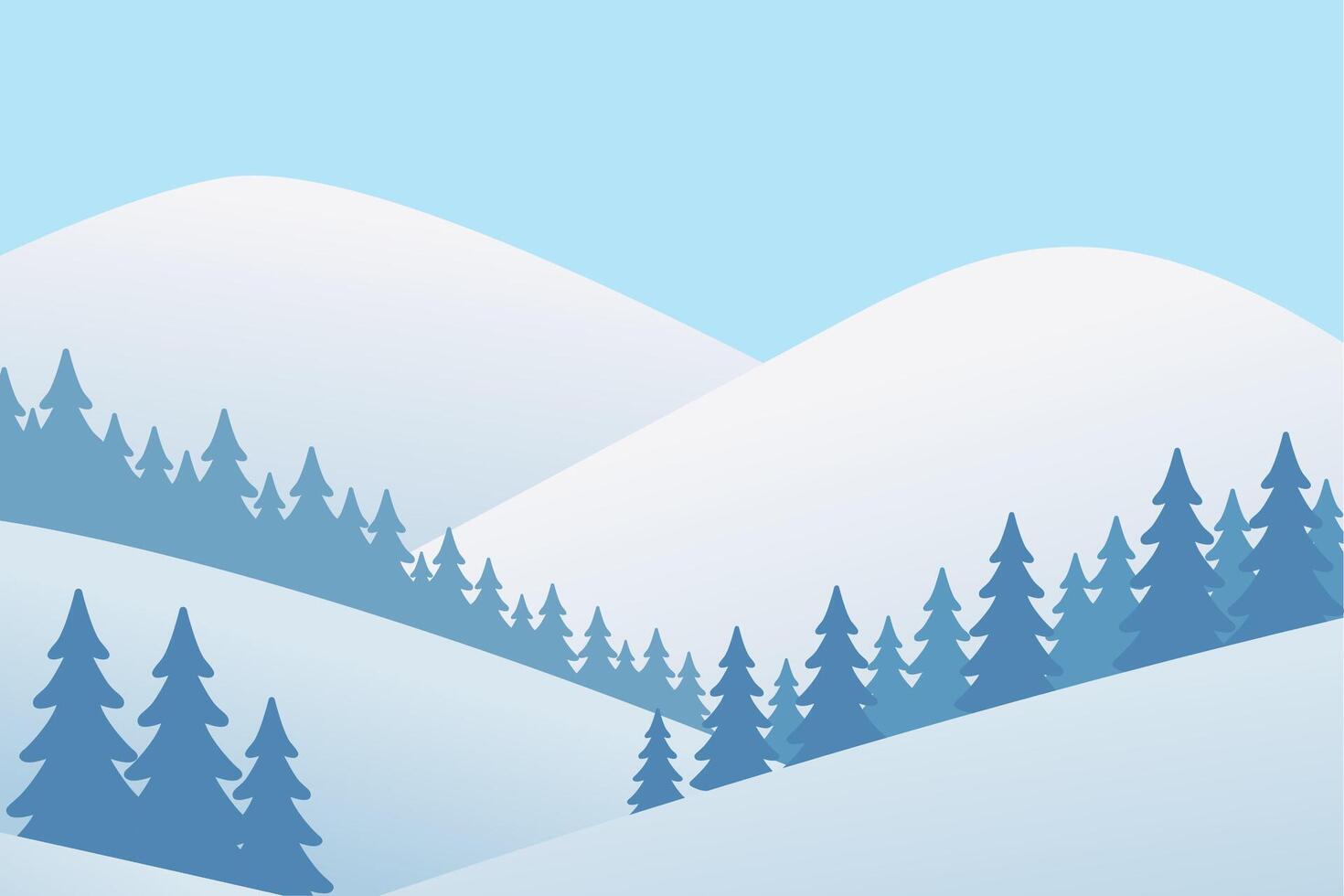 Serene Winter Landscape with Snowy Hills and Evergreen Trees vector