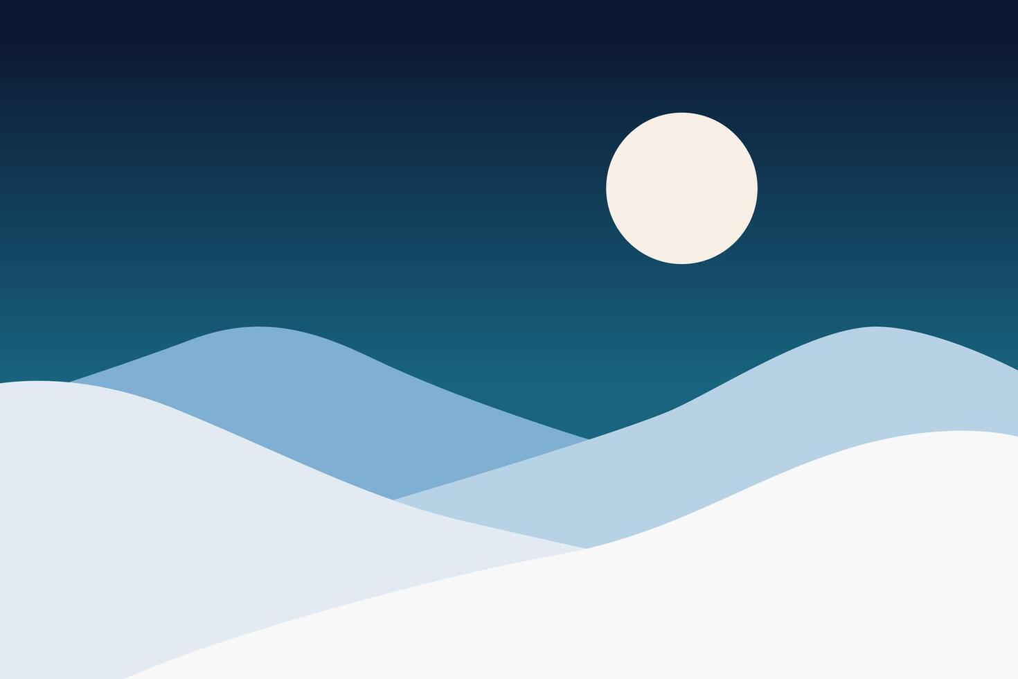 Serene Winter Landscape with Moon and Gentle Snowy Hills vector