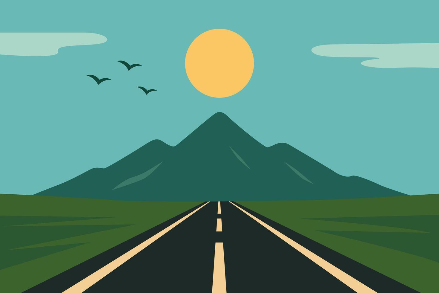 Scenic Road Leading to Majestic Mountain Under Bright Sunlight vector