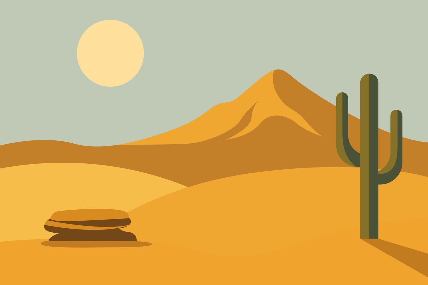 Serene Desert Landscape with Cactus and Distant Mountain Peaks vector