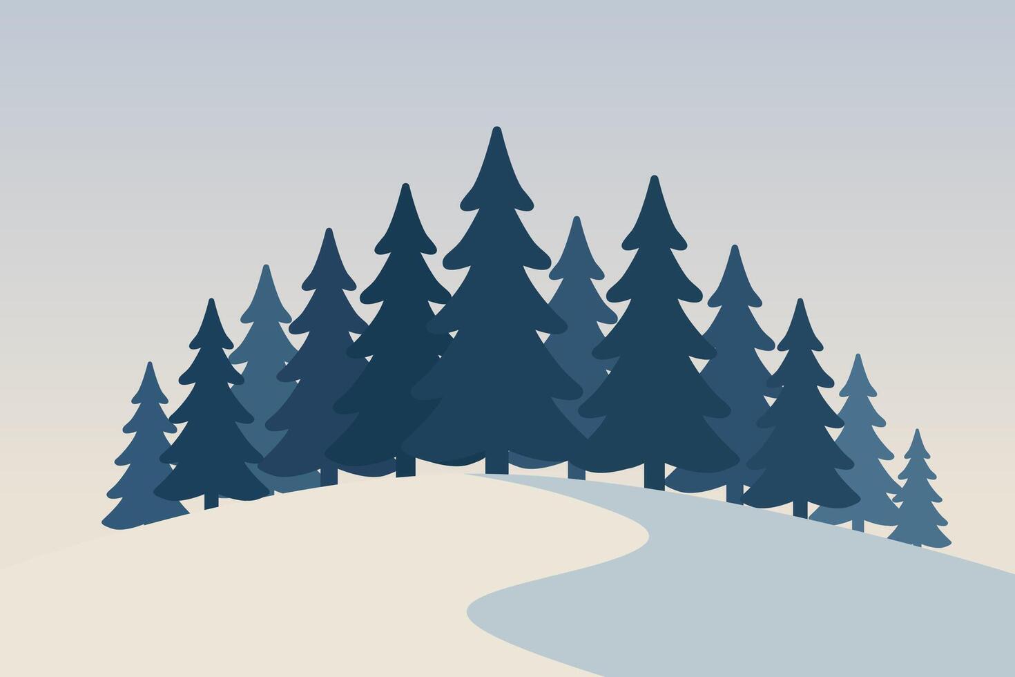 Tranquil Winter Landscape with Evergreen Trees and Soft Horizon vector