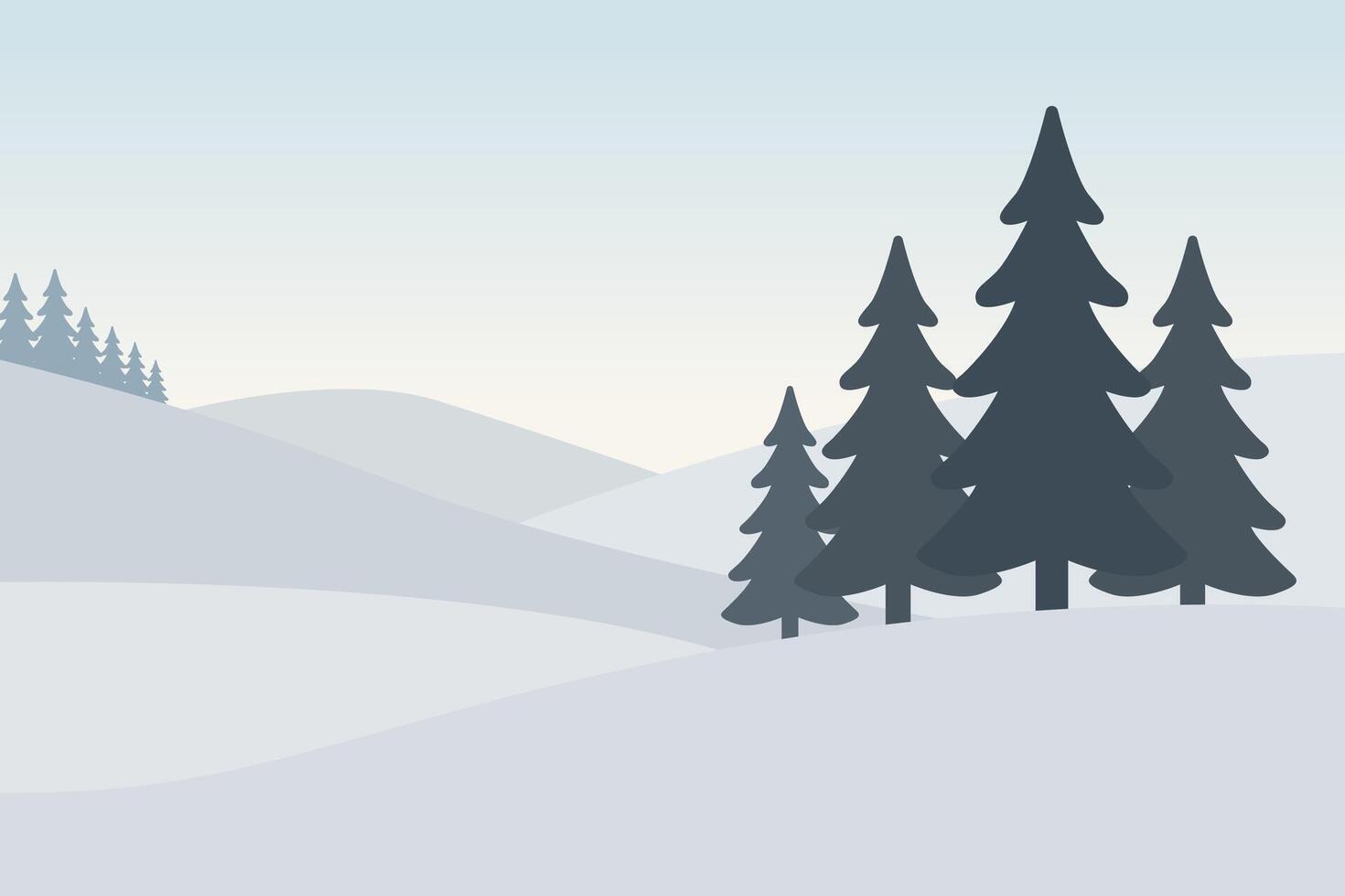 Tranquil winter landscape with evergreen trees and gentle hills vector
