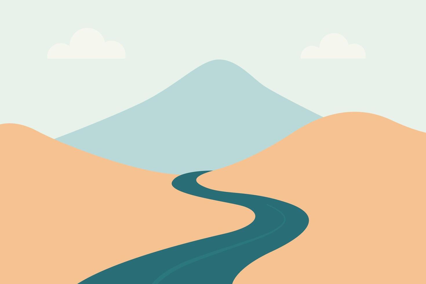 Serene Landscape with Winding River and Gentle Mountain Background vector