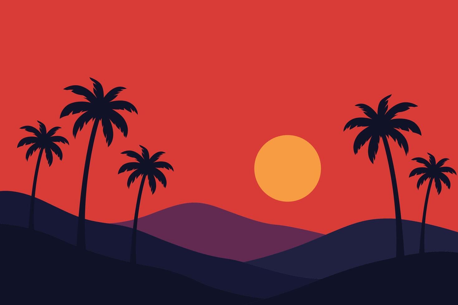 Vibrant Sunset Over Silhouetted Palm Trees on Tropical Landscape vector