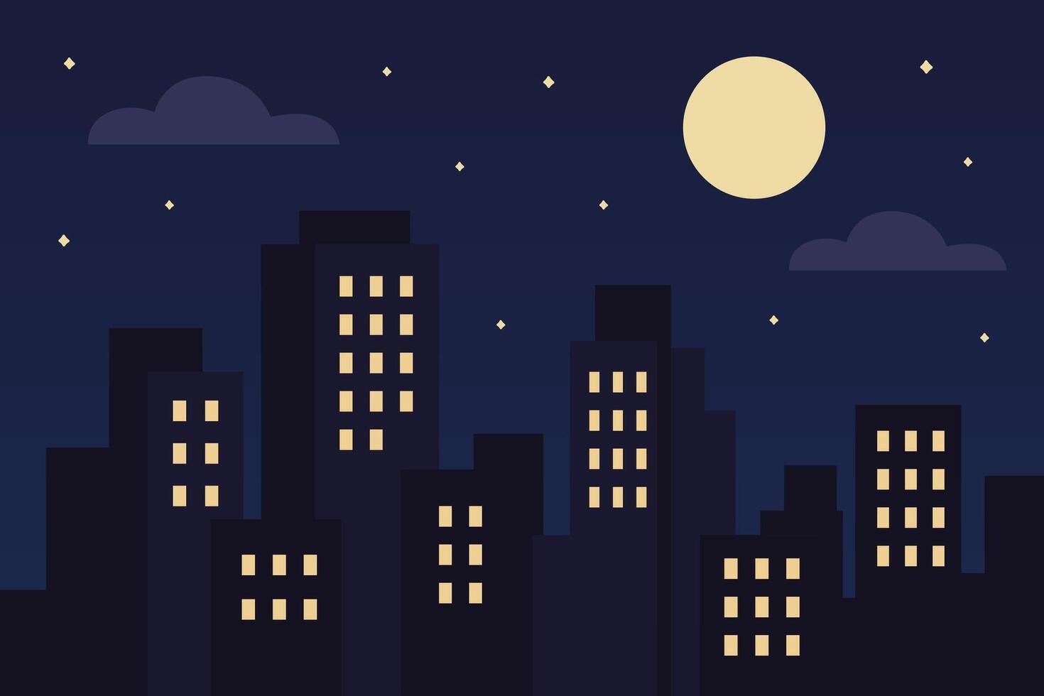 Nighttime Urban Skyline with Moonlight and Starry Sky vector