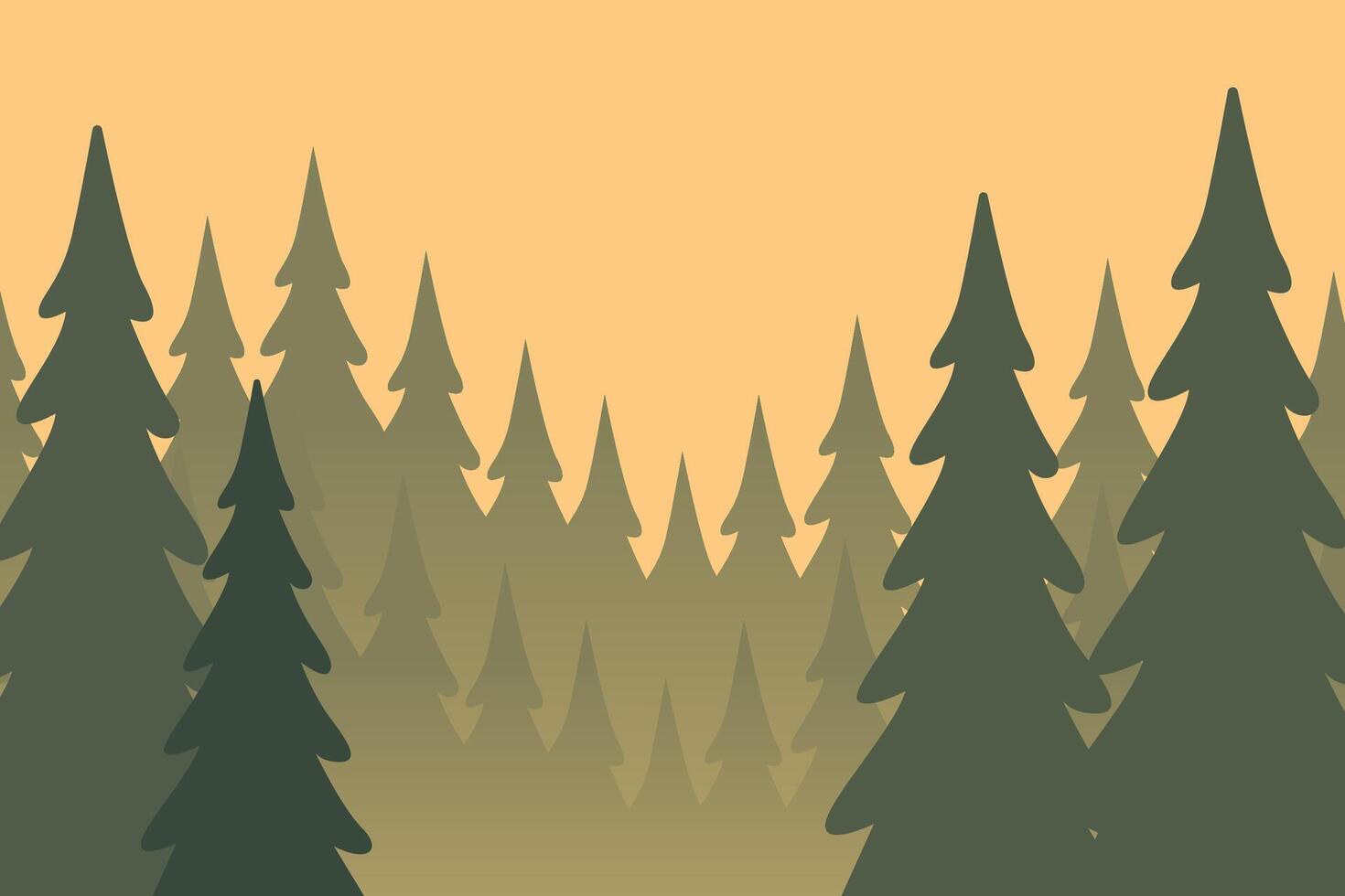 Serene Evergreen Forest Silhouette Against Vibrant Sunset Sky vector