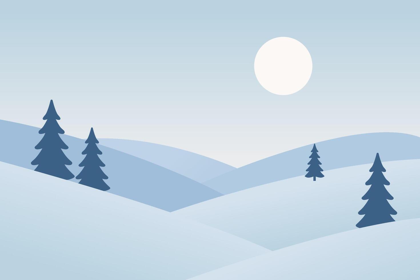 Serene Winter Landscape with Snow-Covered Hills and Evergreen Trees vector