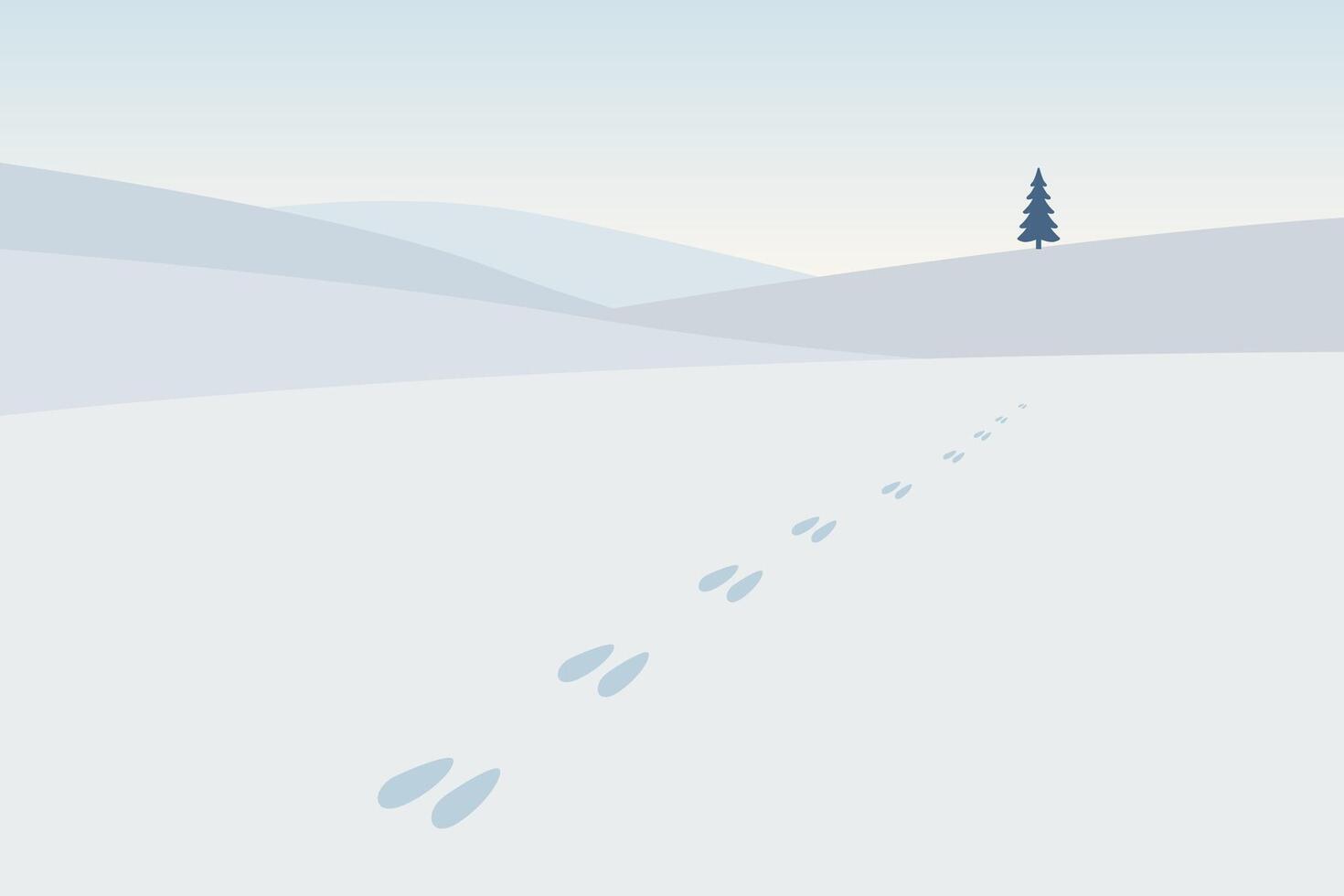 Tranquil Winter Landscape with Footprints in Fresh Snow and Tree vector