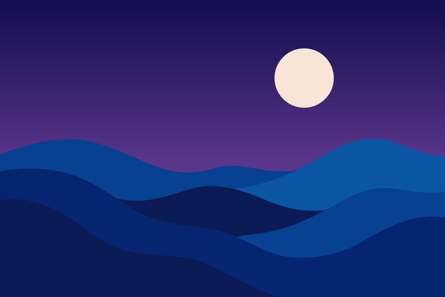 Tranquil Night Landscape with Moon and Gentle Ocean Waves vector