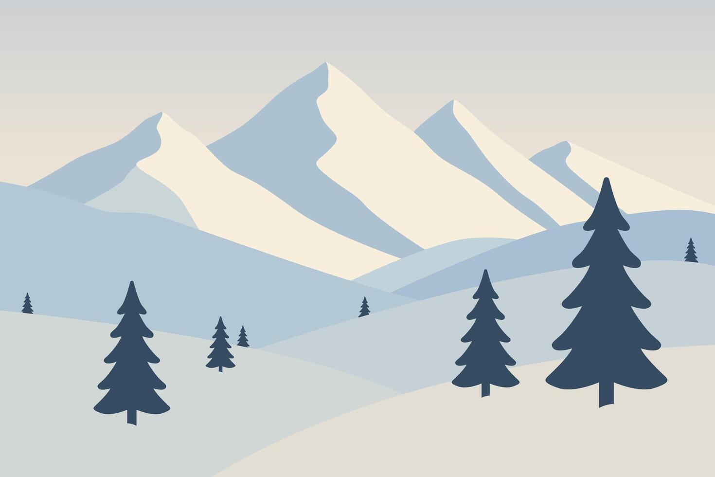 Serene Mountain Landscape with Pine Trees in Minimalist Style vector