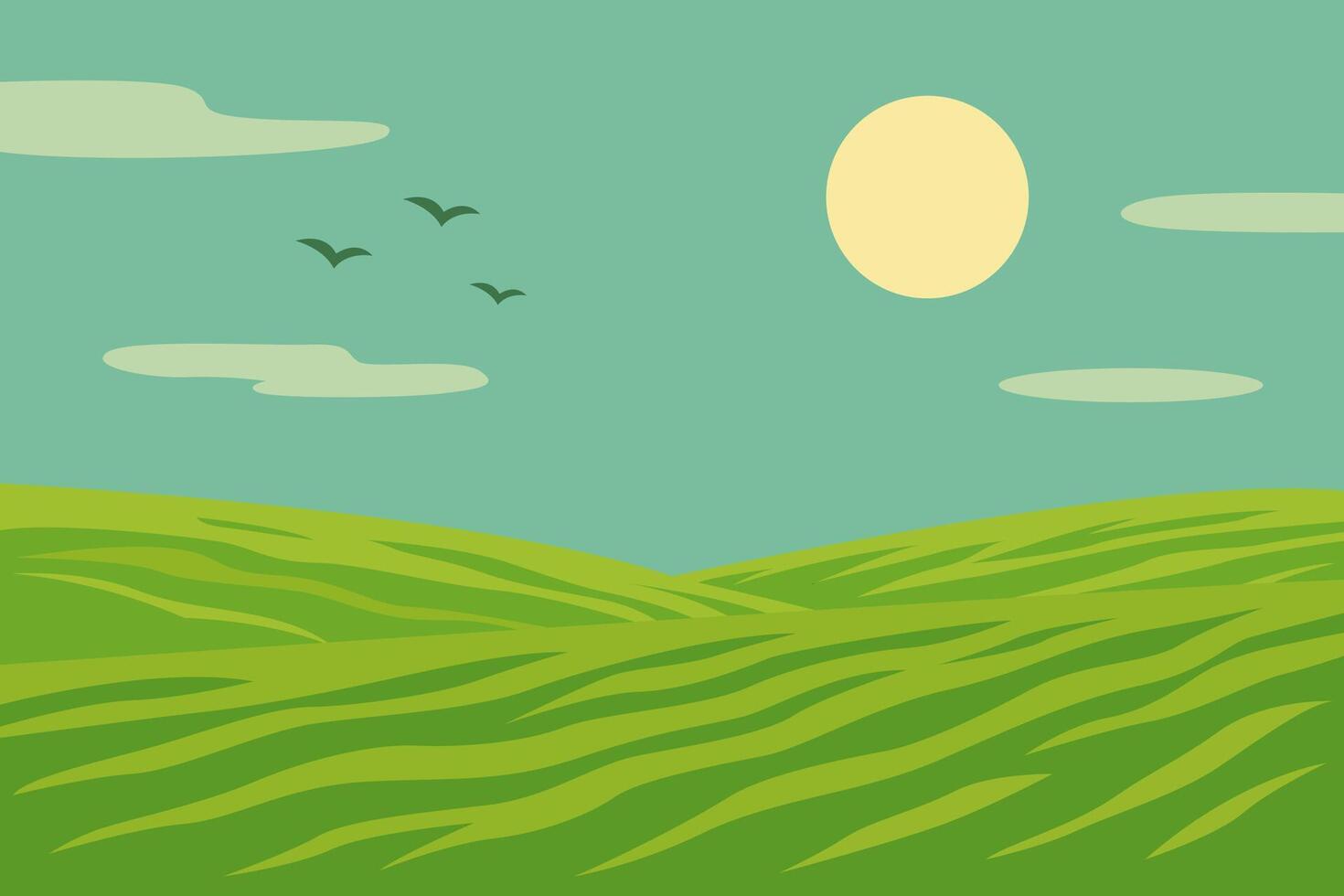 Tranquil Landscape with Rolling Green Hills and Blue Sky vector