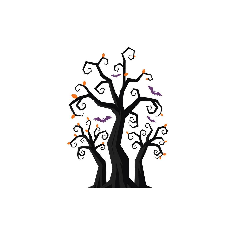 Spooky Trees with Twisted Branches and Halloween Bats vector