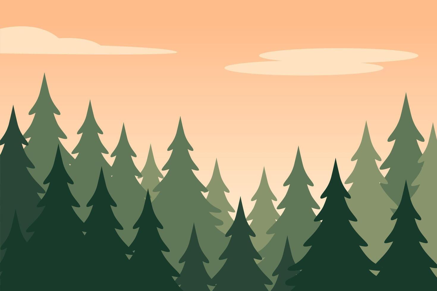 Tranquil Forest Landscape at Dusk with Soft Orange Sky and Trees vector