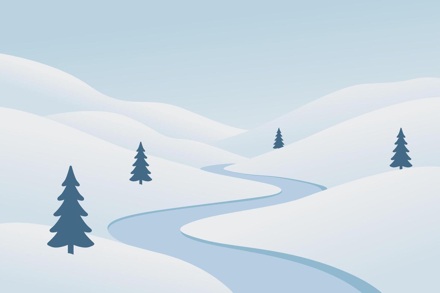 Serene Winter Landscape with Snowy Hills and Pine Trees vector