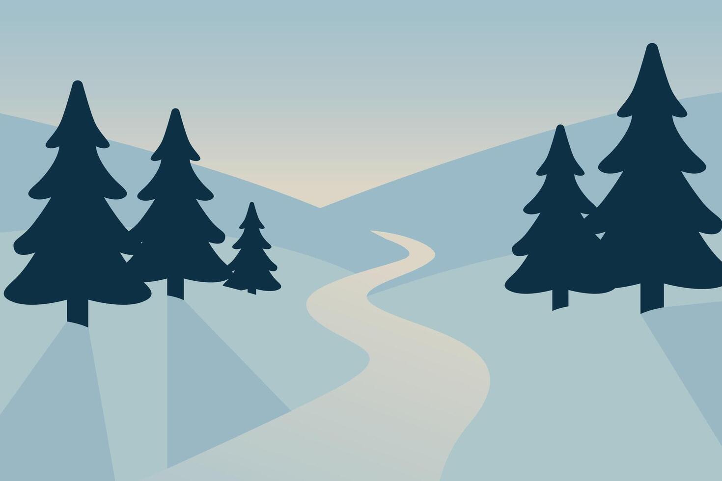 Serene Winter Landscape with Stylized Trees and Meandering Pathway vector