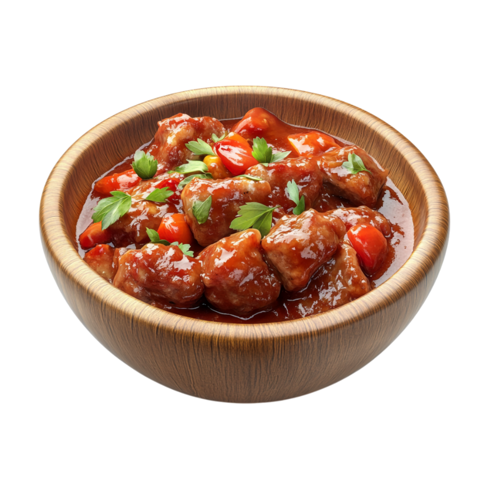 chinese meatball in a bowl with sauce on a transparent background png