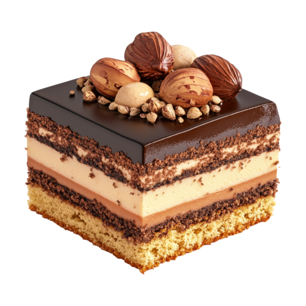 a piece of cake with nuts and chocolate png