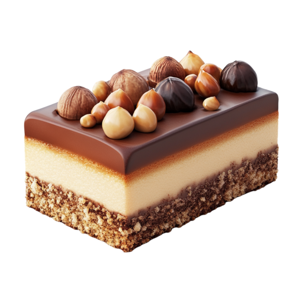 a piece of chocolate cake with nuts and nuts png