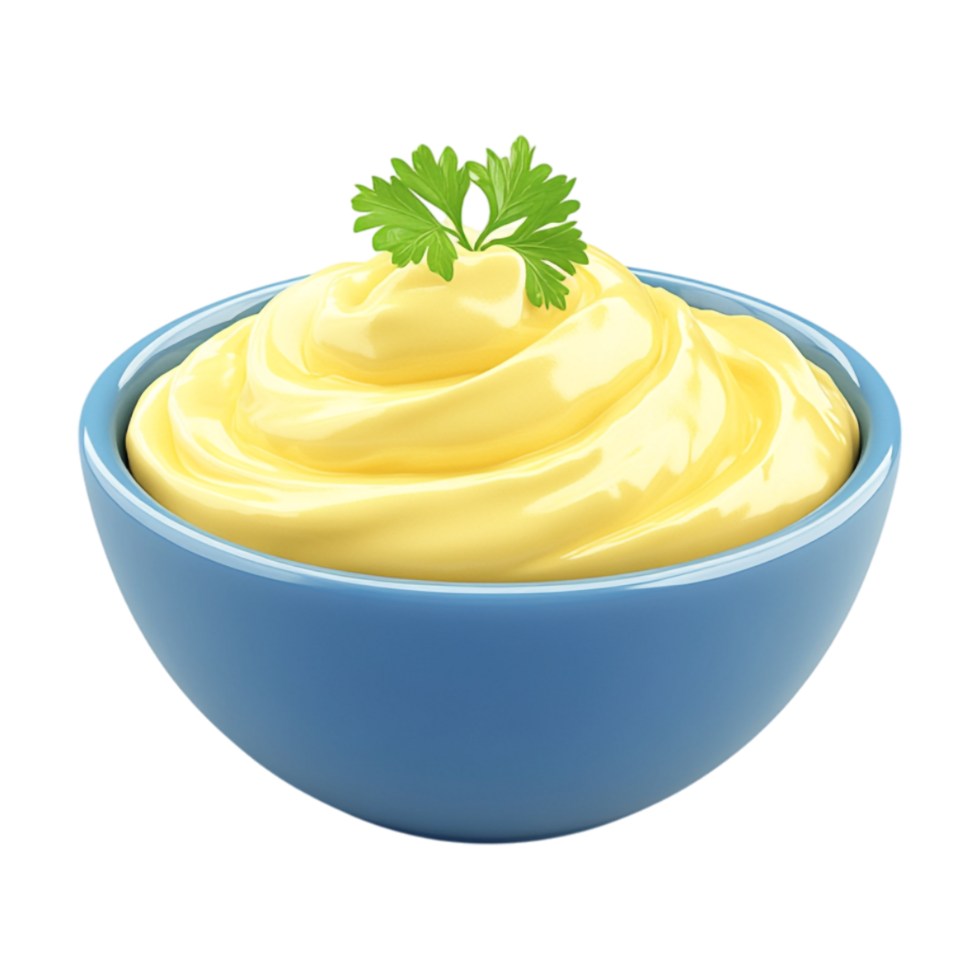 hors d'oeuvre mustard sauce in blue bowl with parsley on transparent background png