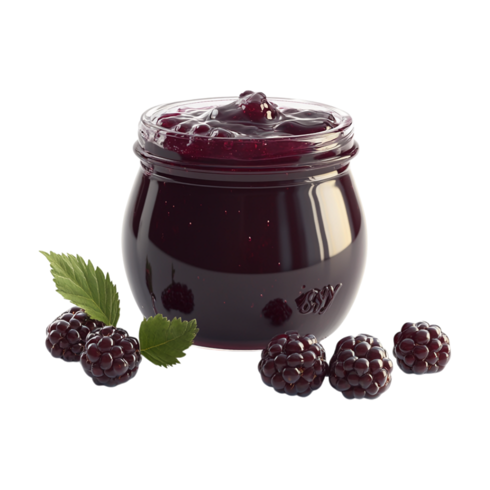 blackberry jam with fresh blackberries on a transparent background png