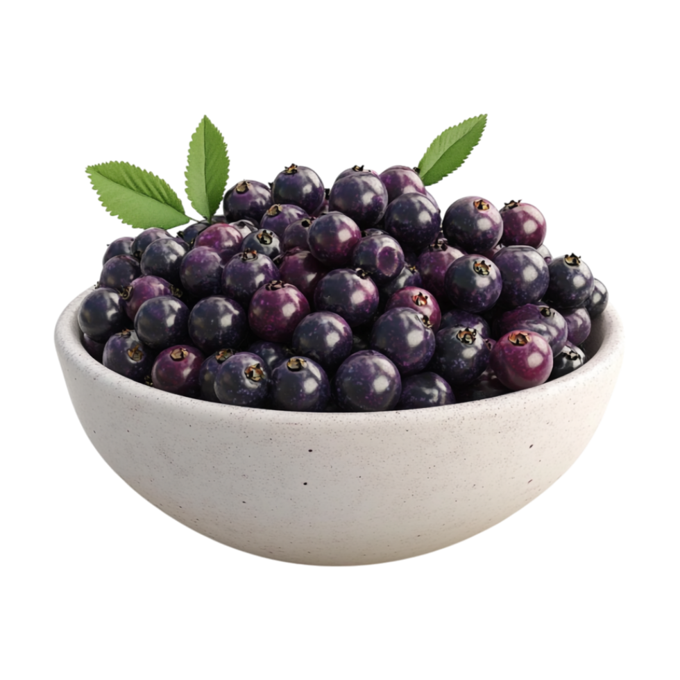 blueberries in a bowl with leaves on a transparent background png