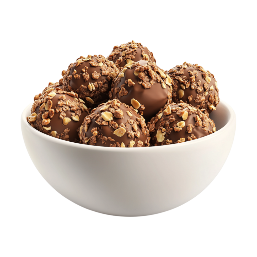 a chocolate truffles in a bowl on a transparent background png