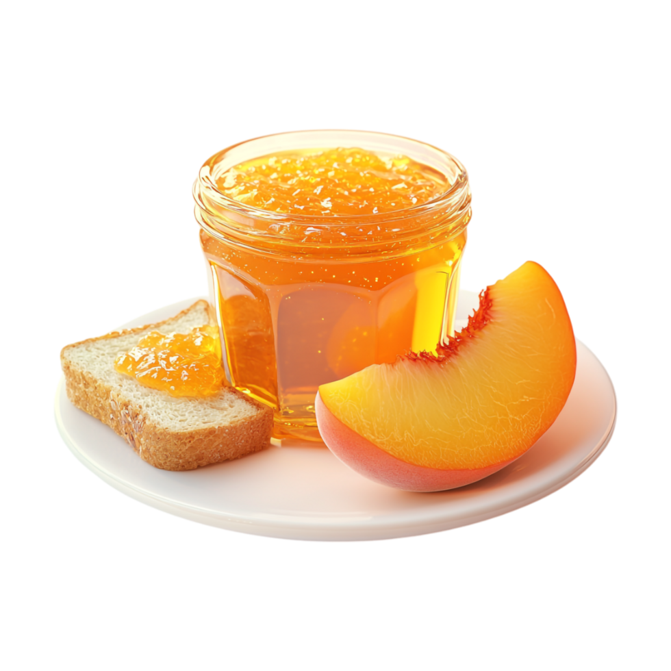 a peach jam with bread on a plate png