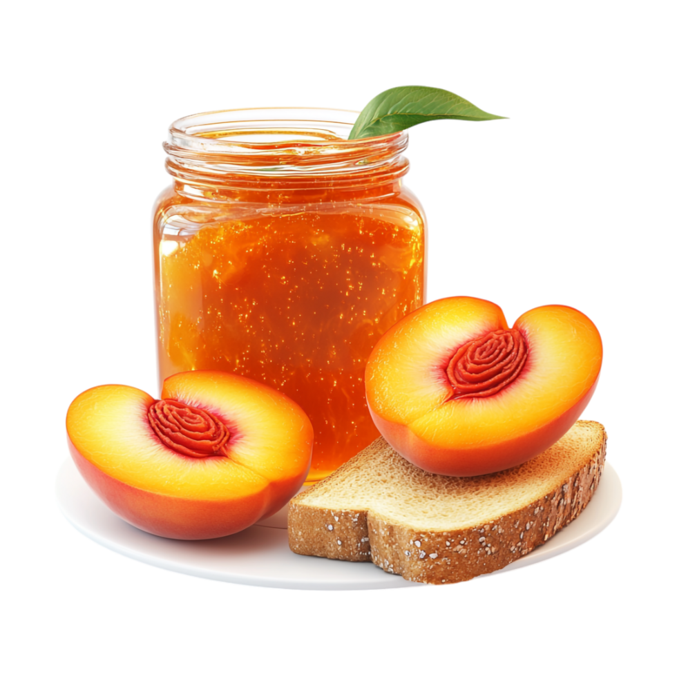 peach jam with bread on a plate png