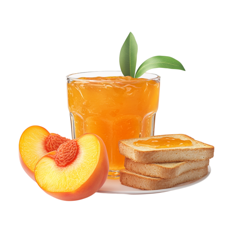 fresh peach juice with slices of bread on a plate png