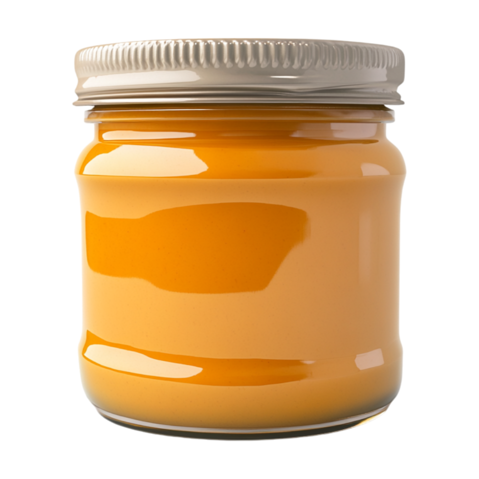 a jar of orange jam on a transparent background png