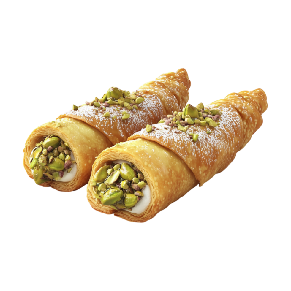 two pastry rolls with pistachios on top png