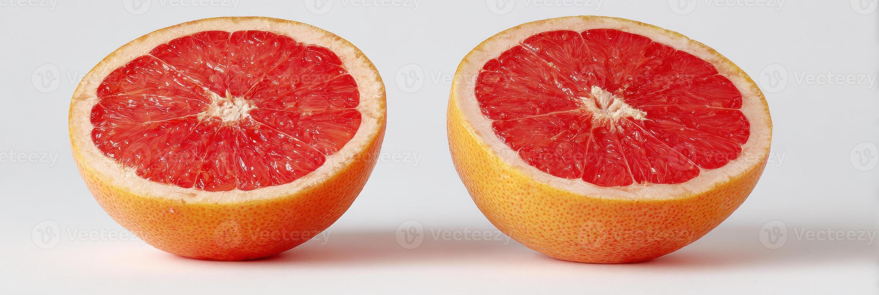 Grapefruit Halves Arranged in Bright Lighting Showcasing Their Vibrant Color and Juicy Texture on a Clean Background photo