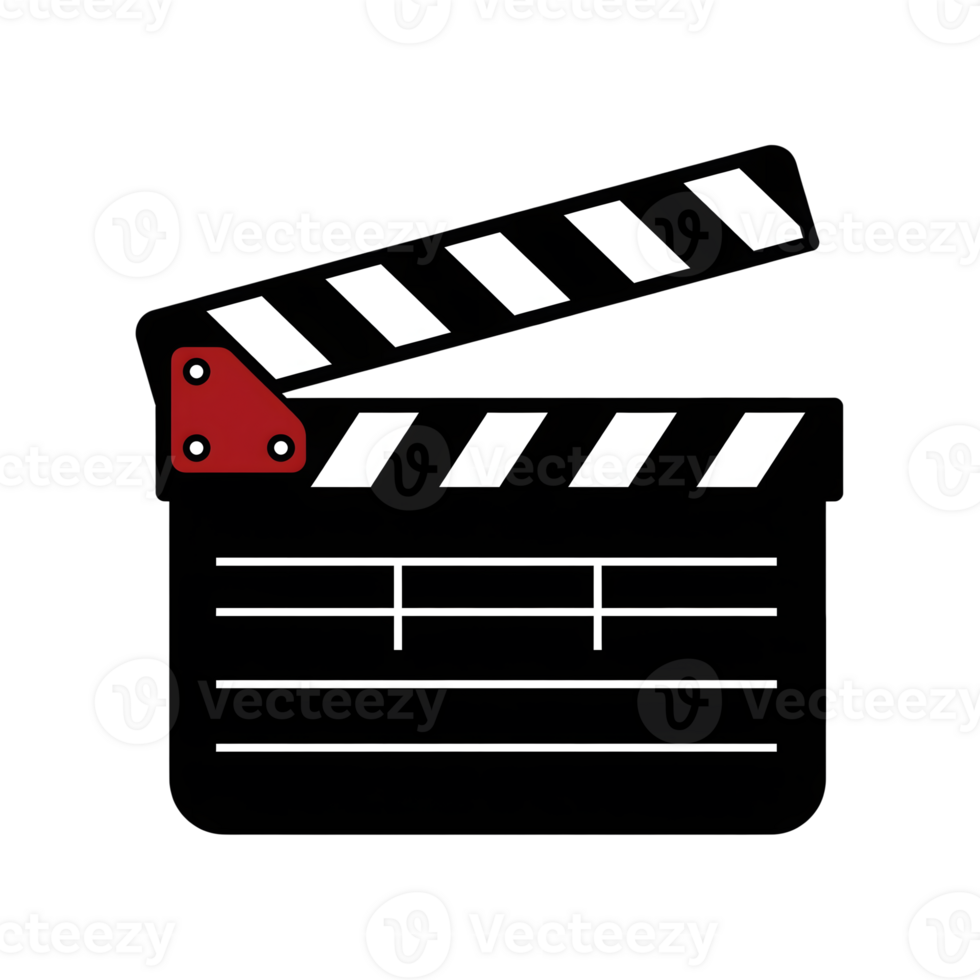 Black and White Clapperboard Movie Icon Red Hinge Detail isolated on a transparent background png