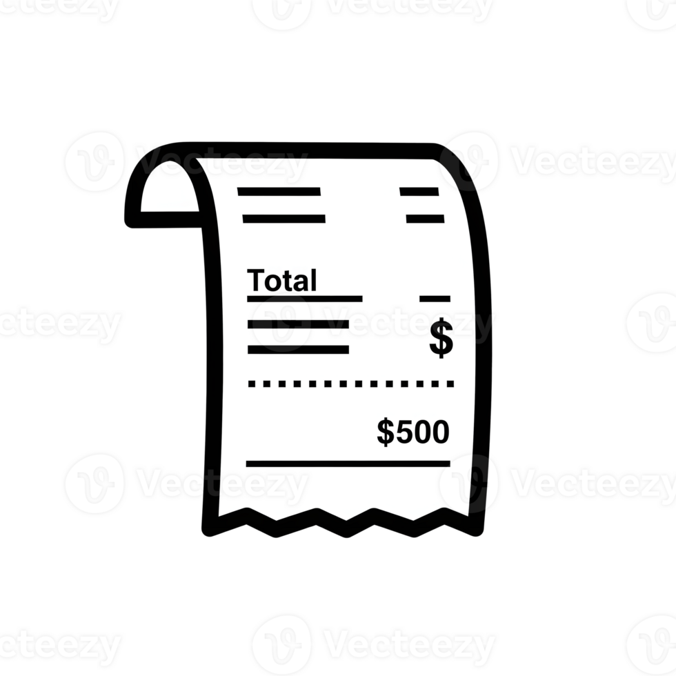 Black Line Art Receipt Icon Five Hundred Dollar Total isolated on a transparent background png