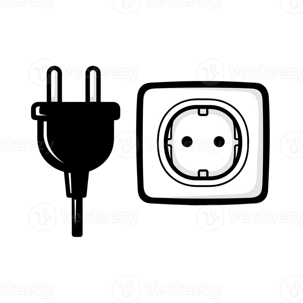 Black Electrical Plug and Matching Outlet Icon isolated on a transparent background png