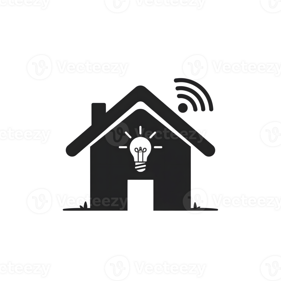 Black House Icon Smart Home Wifi Lightbulb isolated on a transparent background image png