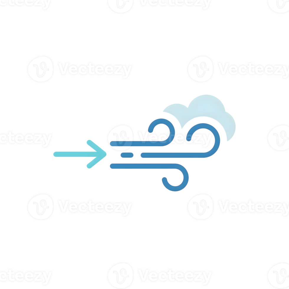 Blue Wind Icon with Cloud and Arrow indicating direction isolated on a transparent background png