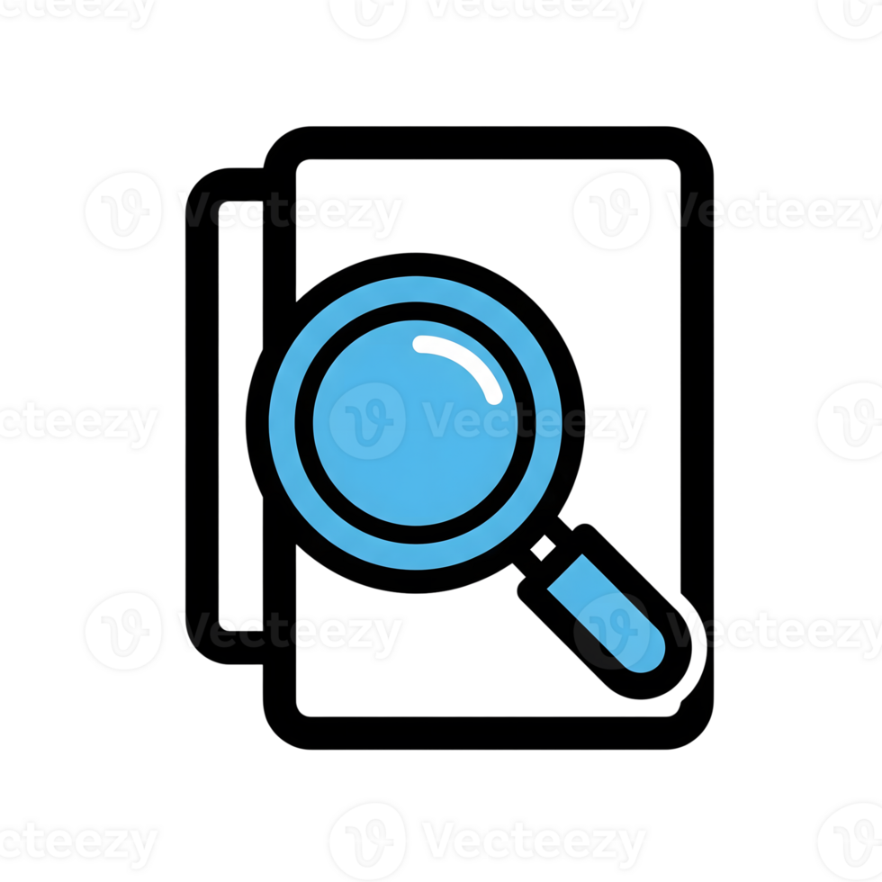 Blue Magnifying Glass Icon Over White Document isolated on a transparent background png