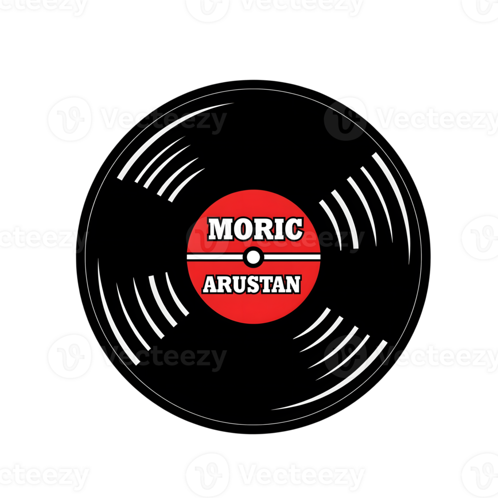 Black Vinyl Record Icon with Red M O R I C A R U S T A N Label isolated on a transparent background png