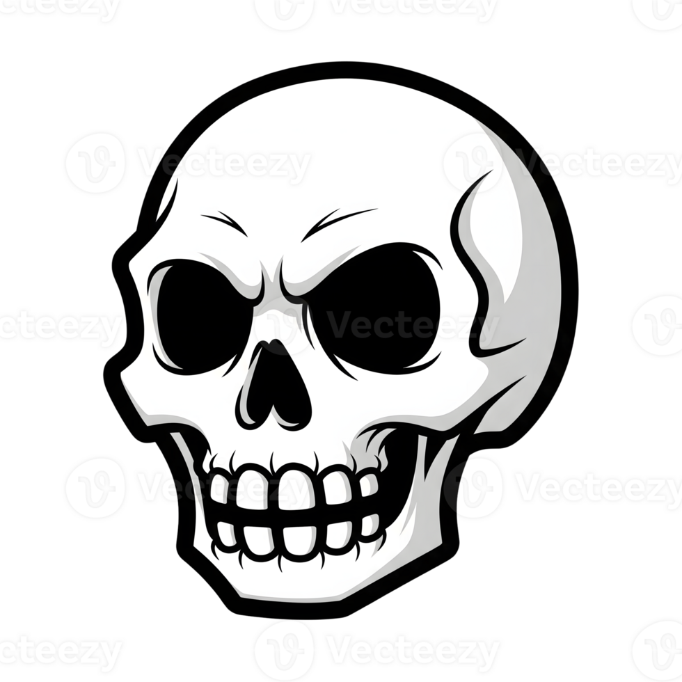 Angry Cartoon Skull Head Black White Icon isolated on a transparent background image png