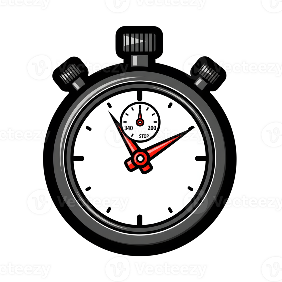 Black Stopwatch Red Hands White Face Time Icon isolated on a transparent background png