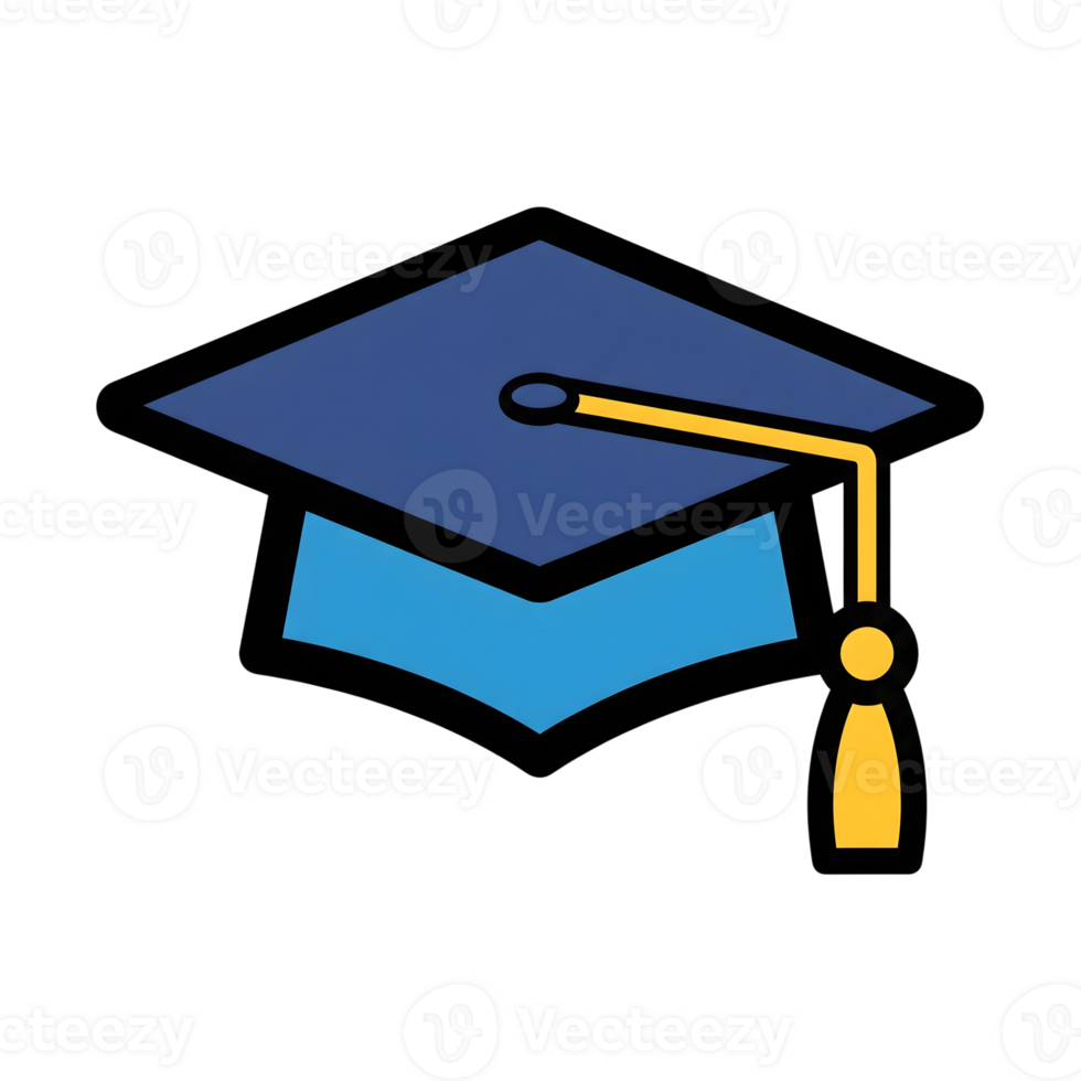 Blue and Gold Graduation Cap Icon Illustration isolated on a transparent background png