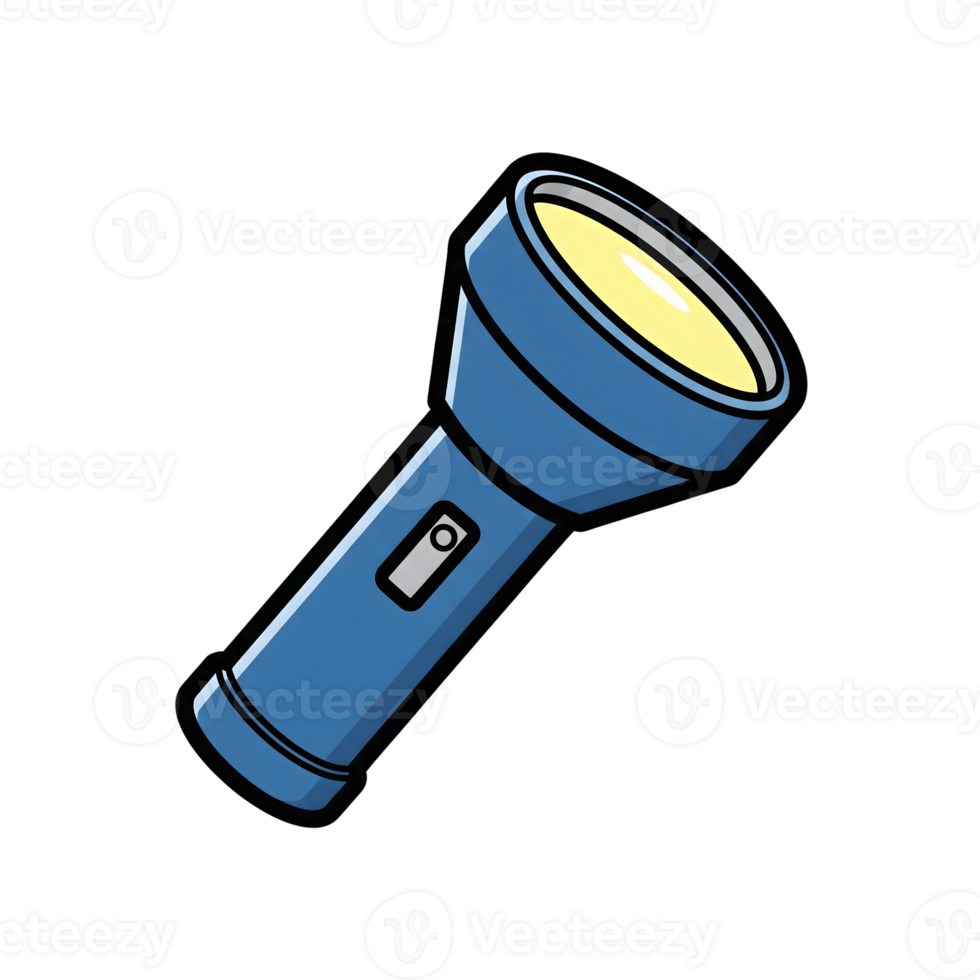 Blue Flashlight Icon Cartoon Style Light Beam Yellow isolated on a transparent background png